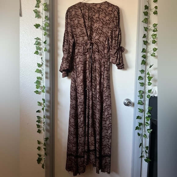 Handmade women’s floral rosette button down prairie dress in brown cream Size 14 - Picture 8 of 13